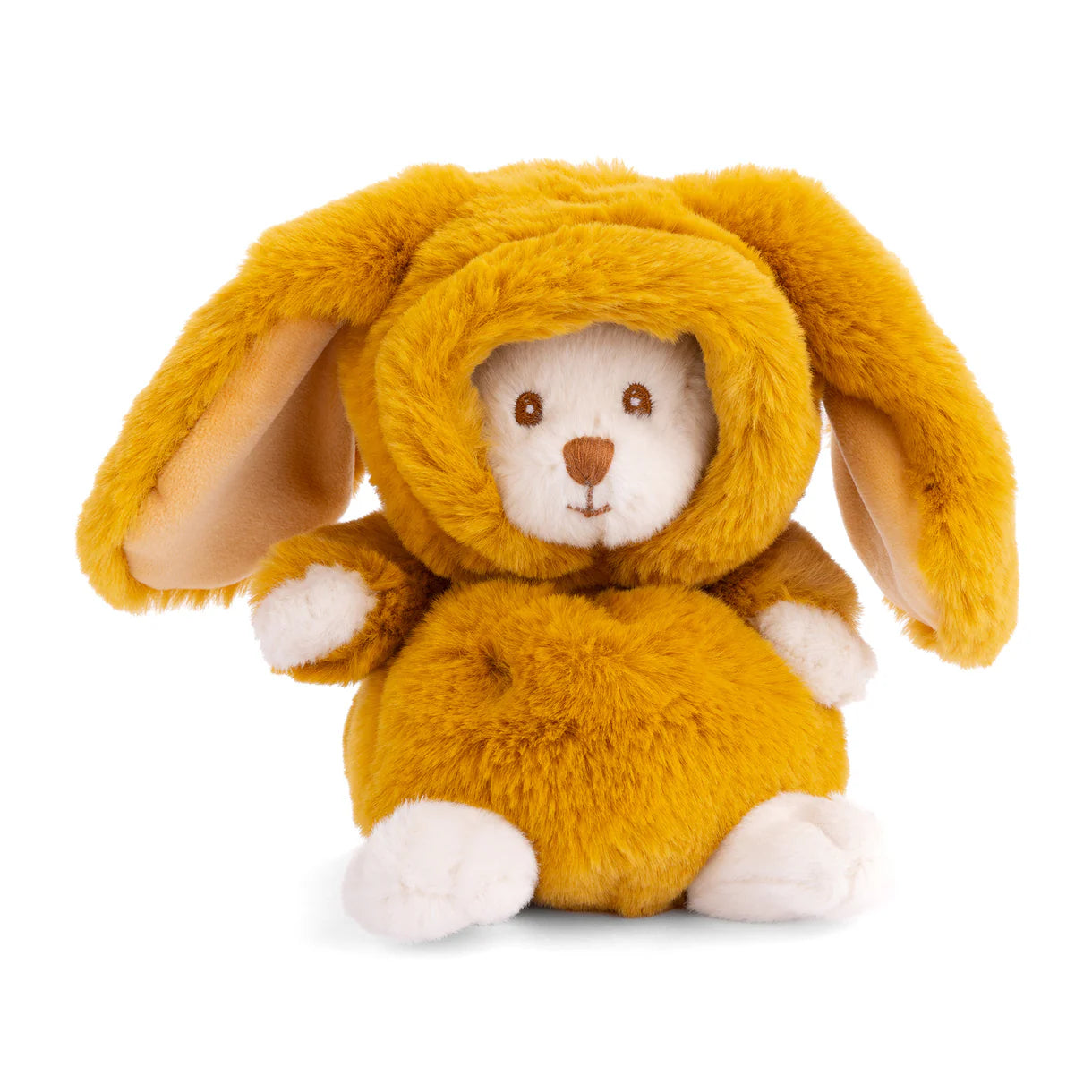 peluche Colorful Ziggy en costume de lapin doux, couleur safran profond avec grandes oreilles