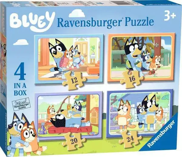 Coffret Ravensburger de puzzles évolutifs enfants 3 ans avec 4 puzzles de 12 à 24 pièces, illustrations colorées.