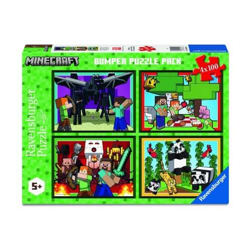 Casse-tête Minecraft 100 pièces - Pack de 4 puzzles avec des scènes de Minecraft