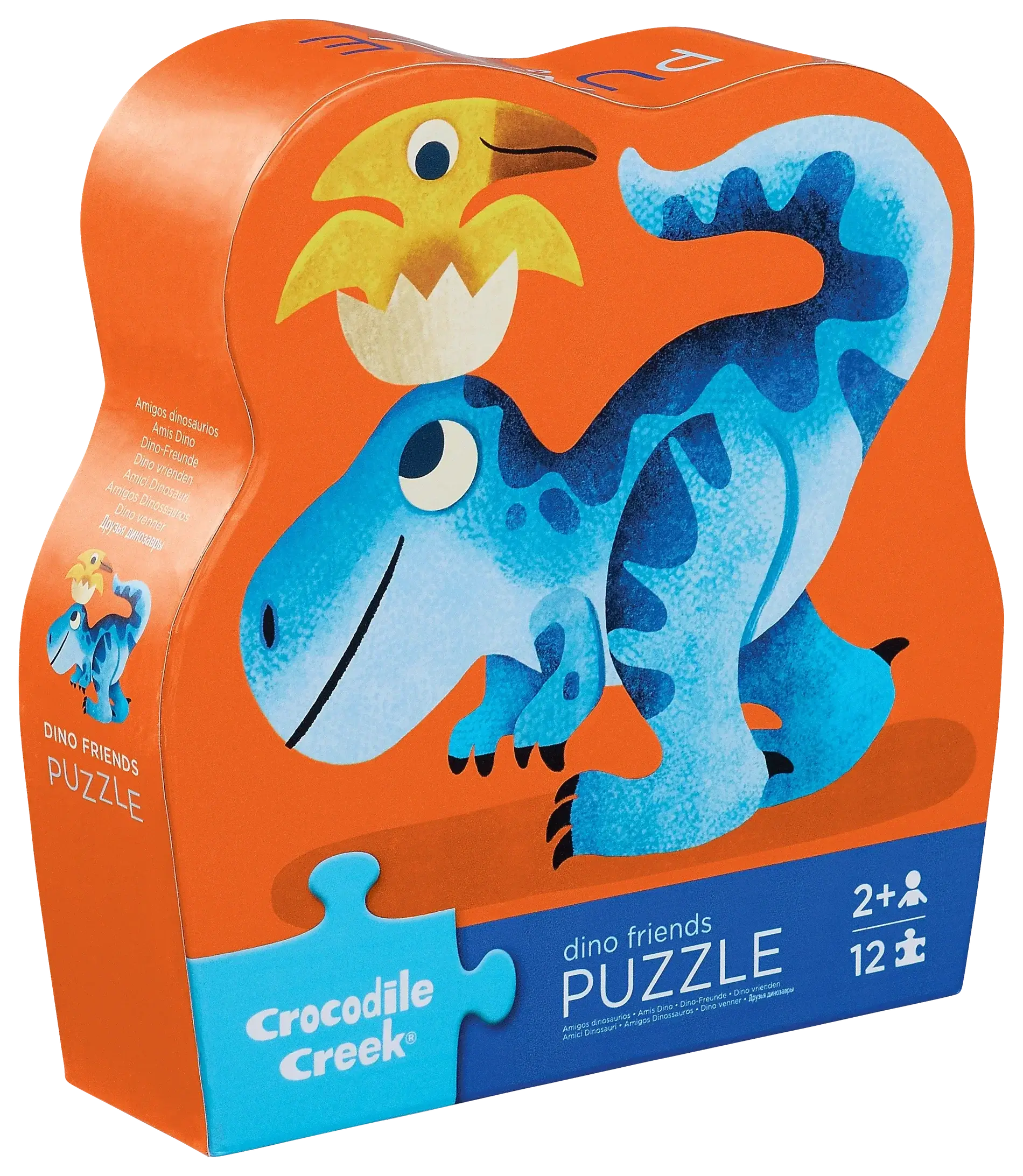 puzzle 12 pièces dinosaures de Crocodile Creek avec des illustrations colorées de dinosaures.
