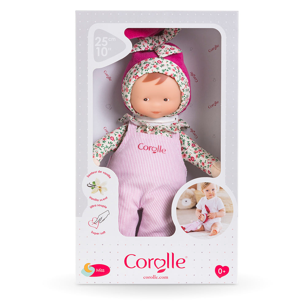 doudou Corolle Miss Chic rose grenadine dans sa boîte 25 cm, adorable poupée pour bébé avec parfum vanille.