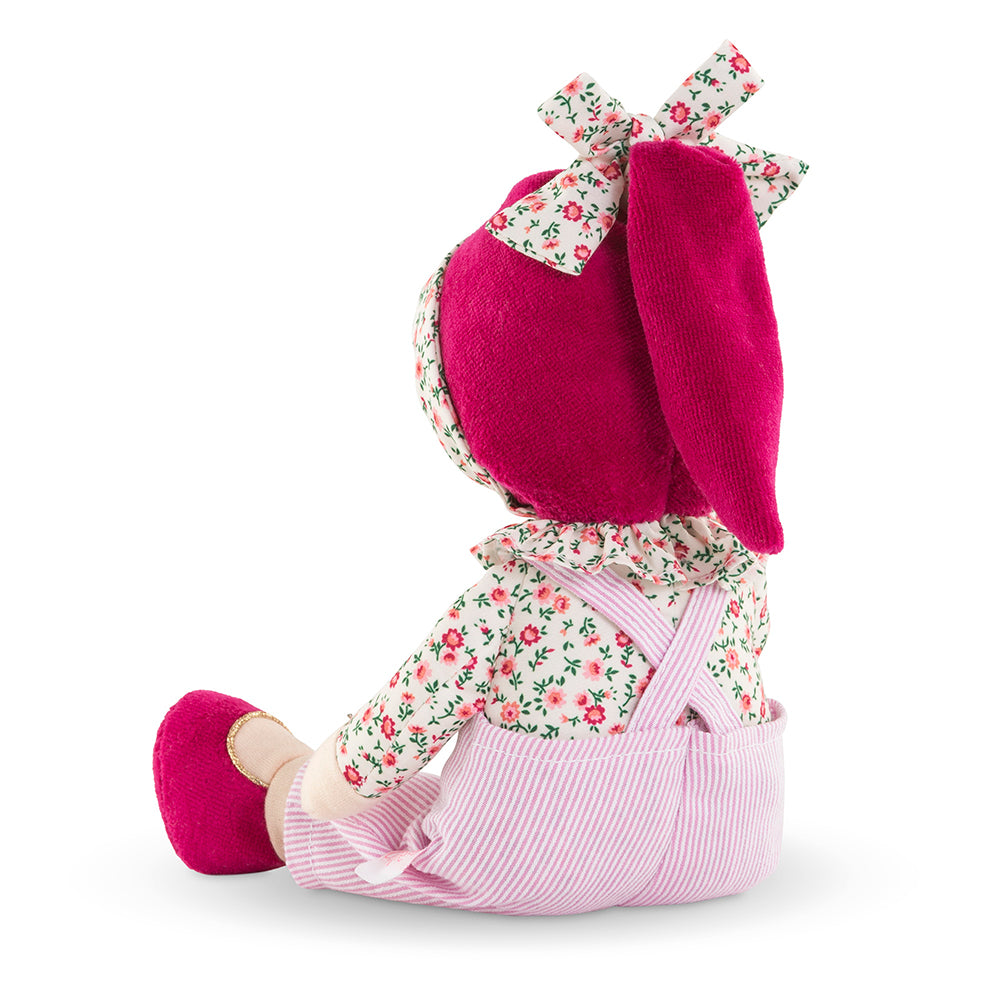 Doudou Corolle Miss Chic rose grenadine de 25 cm, vue arrière avec un style floral et un nœud rose.