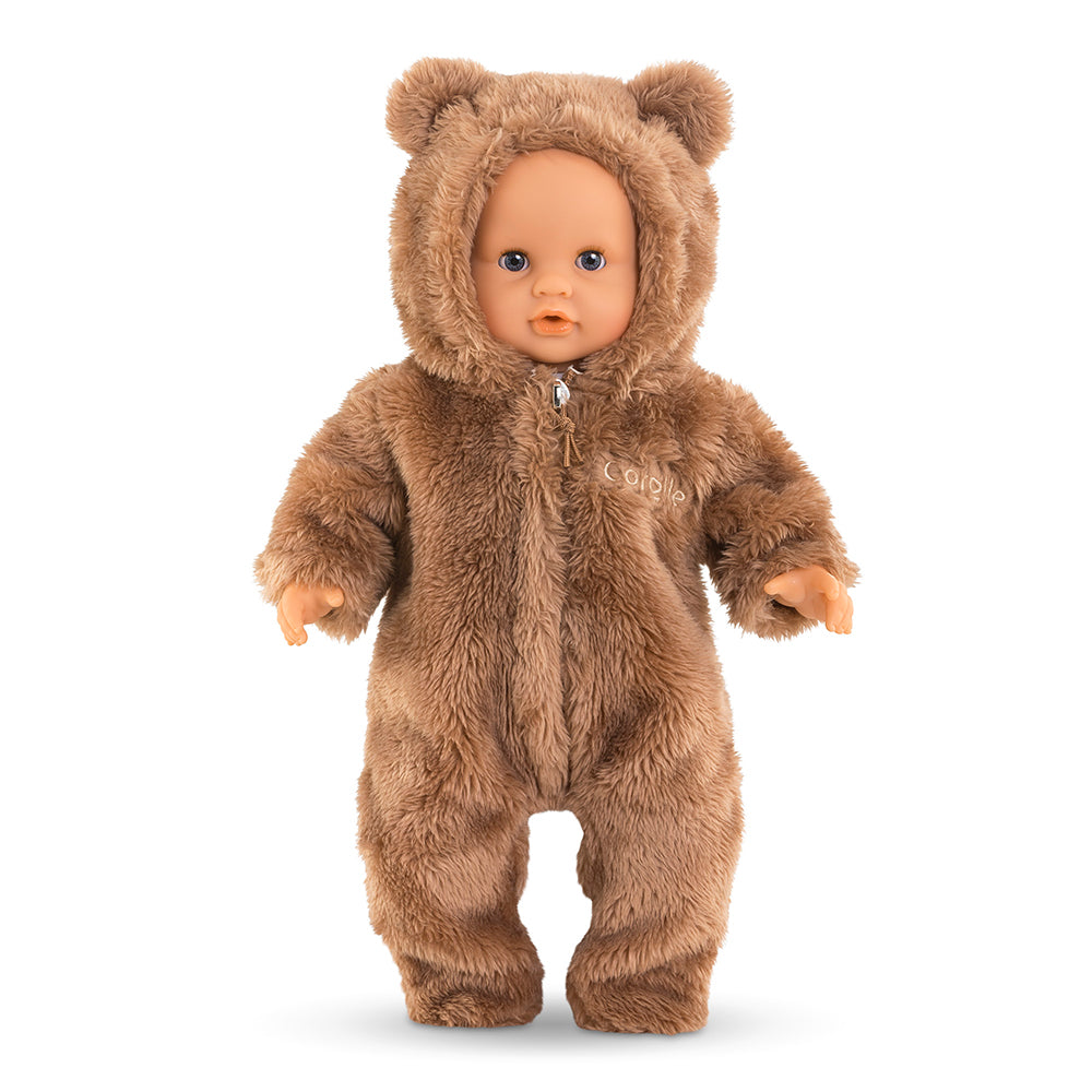 Vêtements pilote ours brun 30 cm pour poupon, en peluche douce, idéal pour l'hiver.