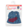 robe jean poupon 30 cm avec foulard bordeaux, pour poupons Corolle de 30 cm, style Petit Explorateur.