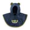 Poncho de pluie petit explorateur bleu marine avec capuche à oreilles pour petits poupons.