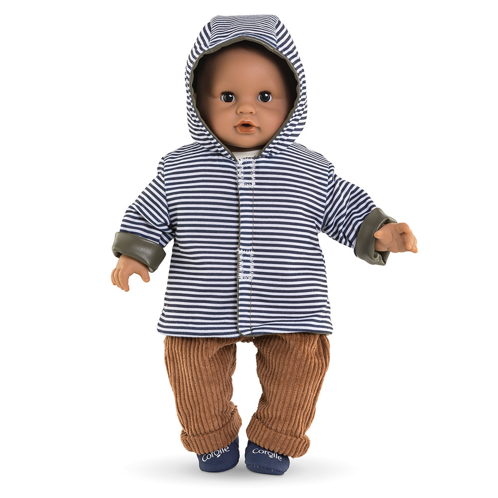 Vêtements 30 cm - Petit Explorateur avec imperméable réversible pour poupon 30 cm, parfait pour les intempéries.