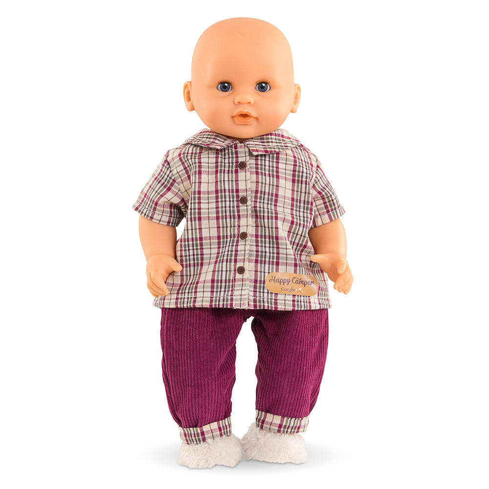 Vêtements petits explorateurs 30 cm pour poupon Corolle avec chemise à carreaux et pantalon élégant.