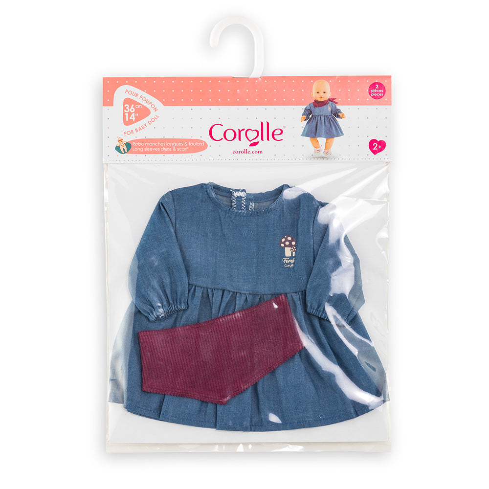Robe petit explorateur corolle 36 cm avec foulard pour poupées 36 cm, emballage transparent.