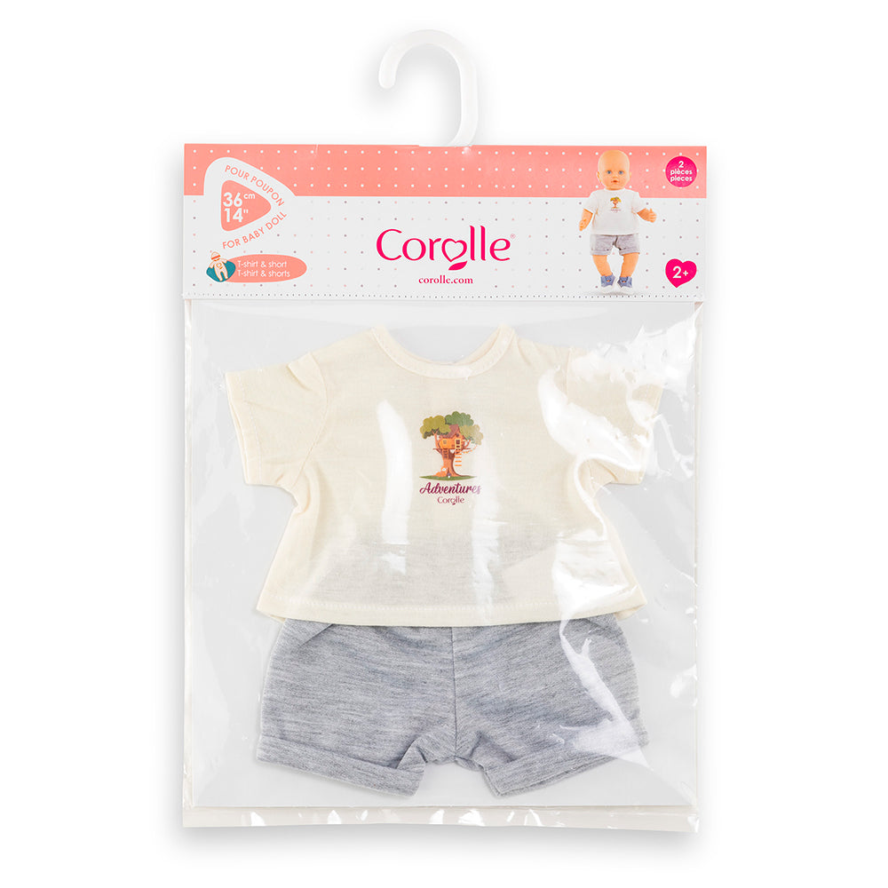 ensemble t-shirt short poupon Corolle dans son emballage, taille 36 cm, idéal pour poupées.