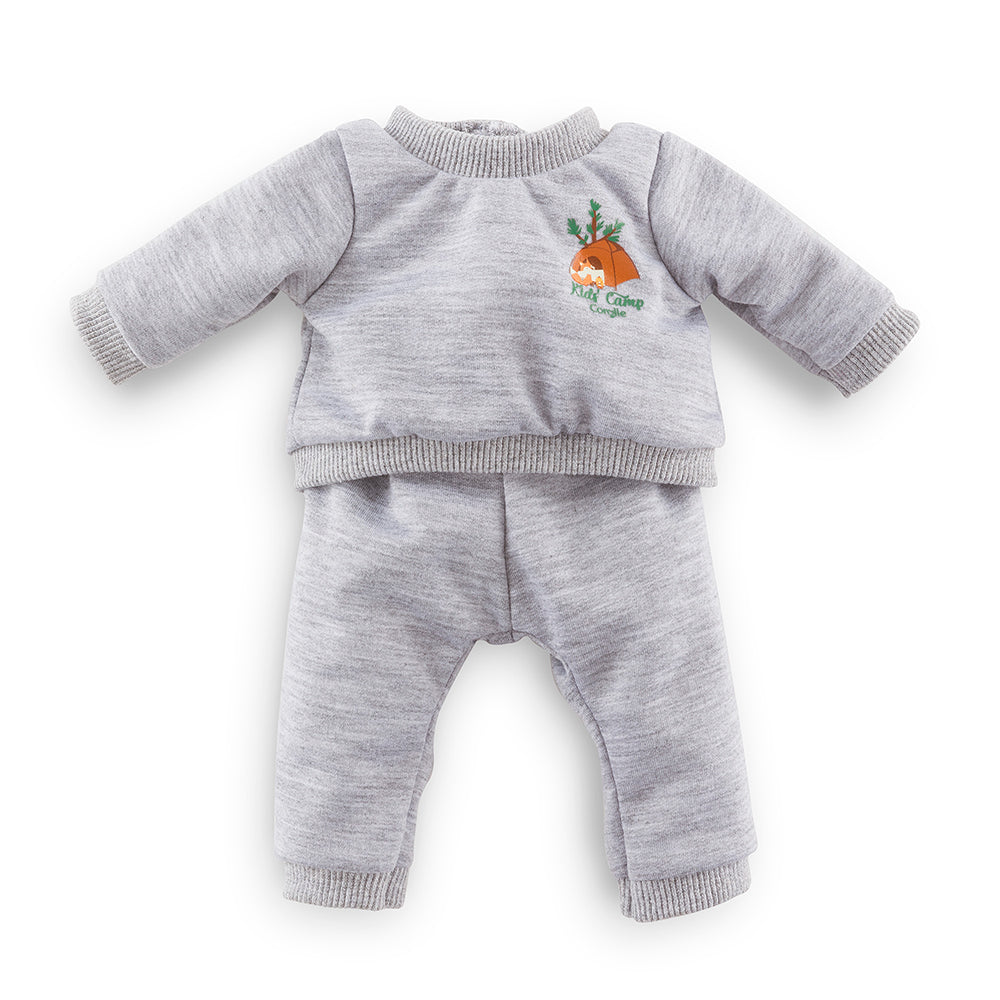 ensemble jogging poupou 36 cm Corolle en gris pour poupon de 36 cm, style décontracté.
