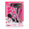 Coffret coiffure Corolle avec accessoires pour poupées, incluant sèche-cheveux, peignes et brosses.