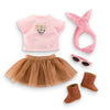 vêtements accessoires poupée Corolle 36 cm - t-shirt rose, jupette, lunettes, foulard et bottes