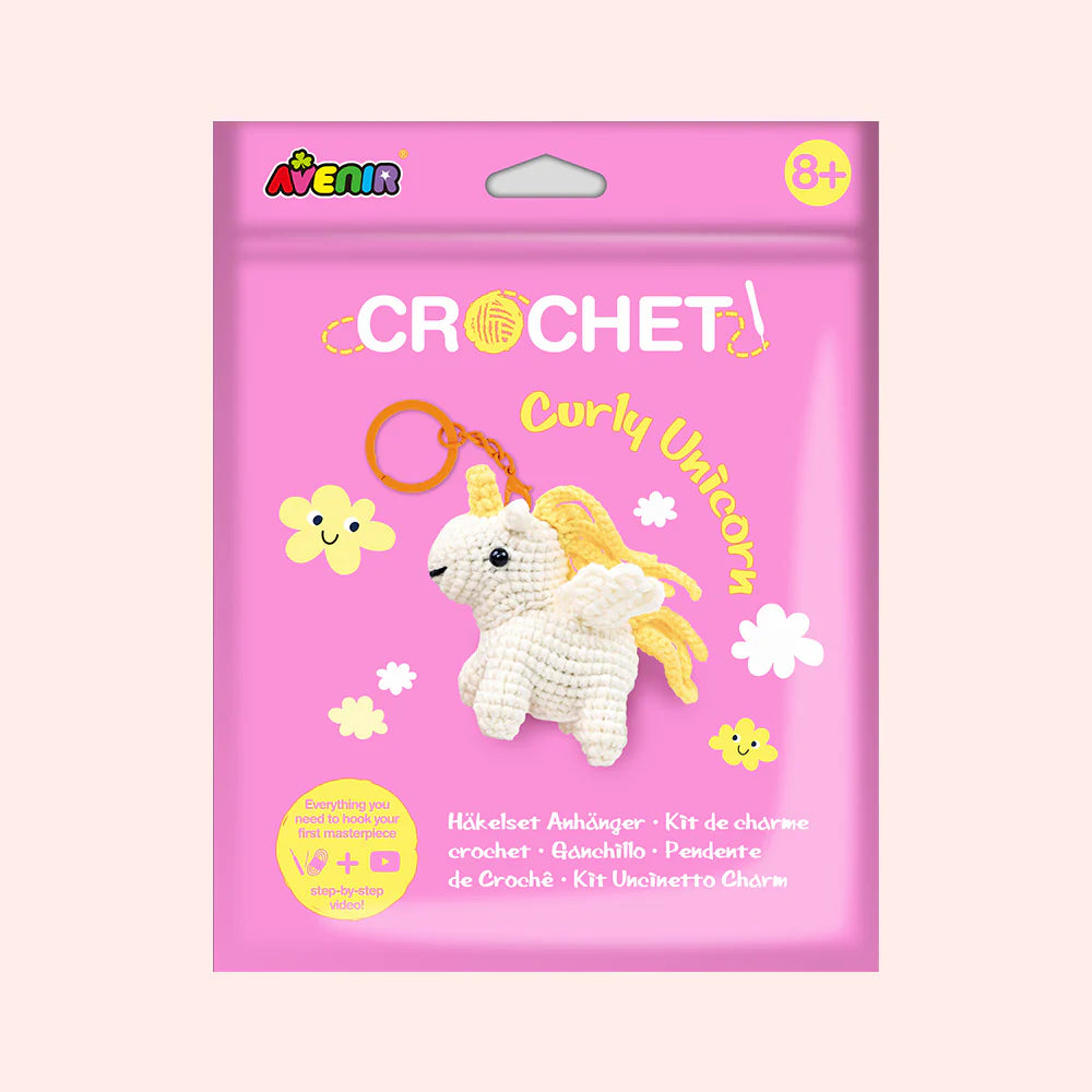 Ensemble crochet licorne à thème licorne, kit de crochet pour créer un pendentif licorne. 8+.