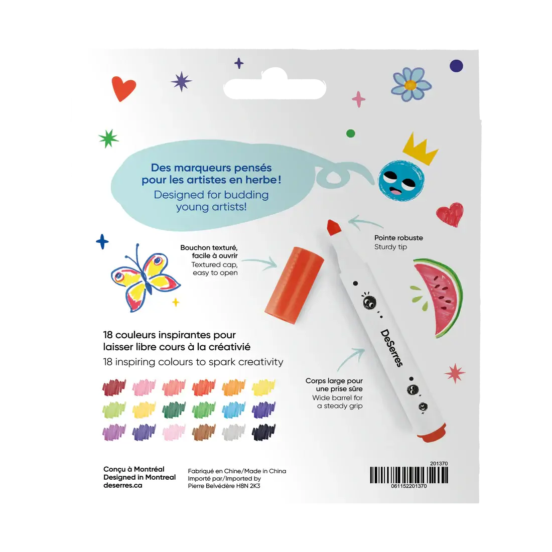 Crayons marqueurs pour enfants DeSerres 18 couleurs | Boutique de jeux Chat Perché