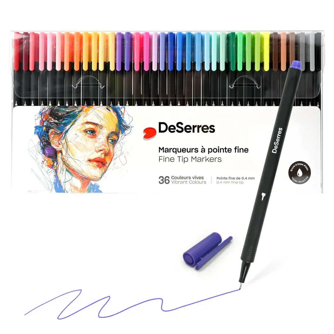 ENSEMBLE DE 36 FEUTRES À POINTE FINE 0,4 MM DE DeSerres, couleurs éclatantes pour vos créations.