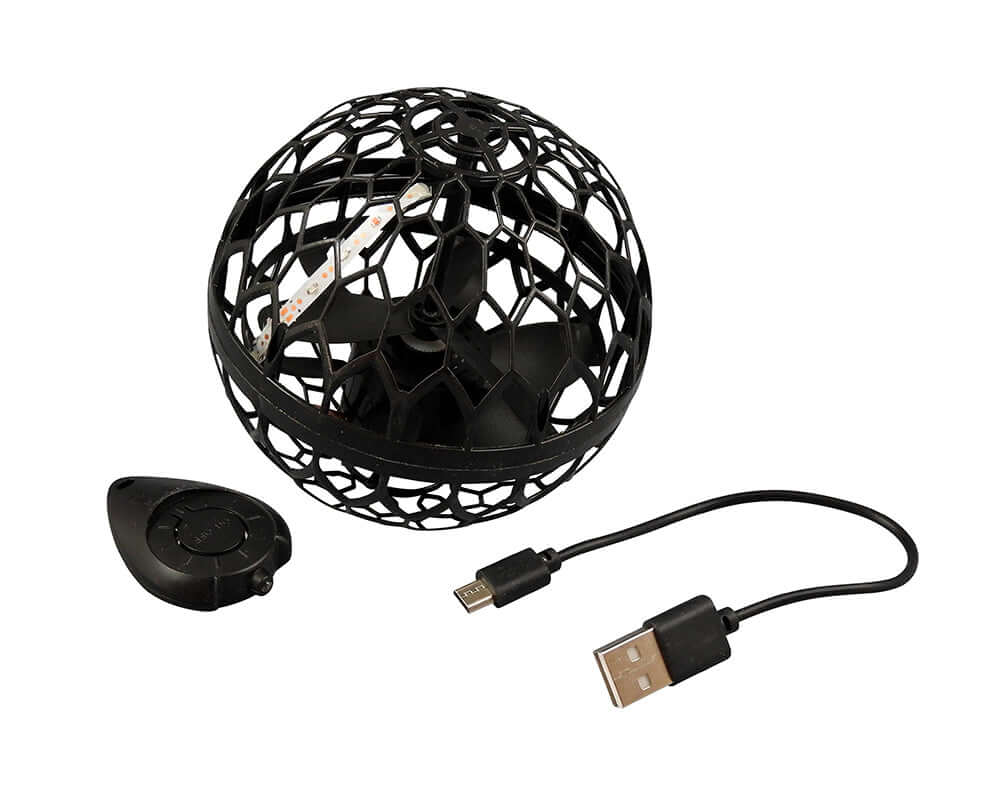 balle volante lumineuse Buki avec télécommande et câble USB pour chargement