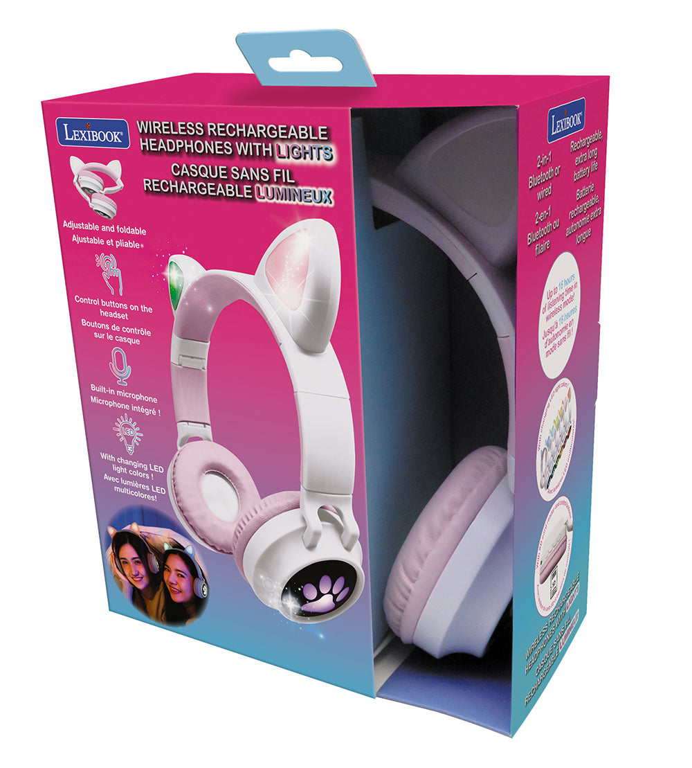 Lexibook - Casque sans fil rechargeable lumineux - Oreilles de chat