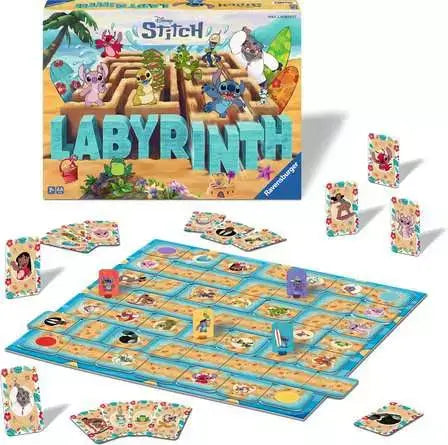 jeu de société Labyrinthe Stitch avec plateau de jeu et cartes de personnages Disney.