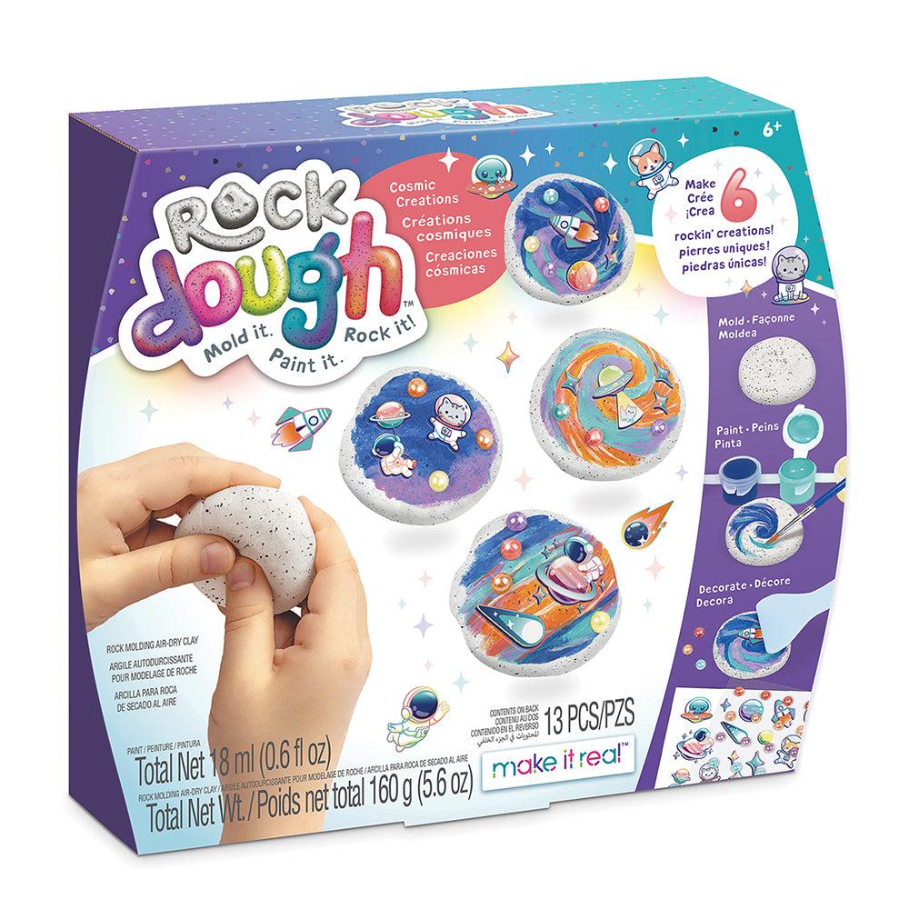 Emballage de pâte à modeler cosmique comprenant 13 pièces pour créer et décorer des roches personnalisées.
