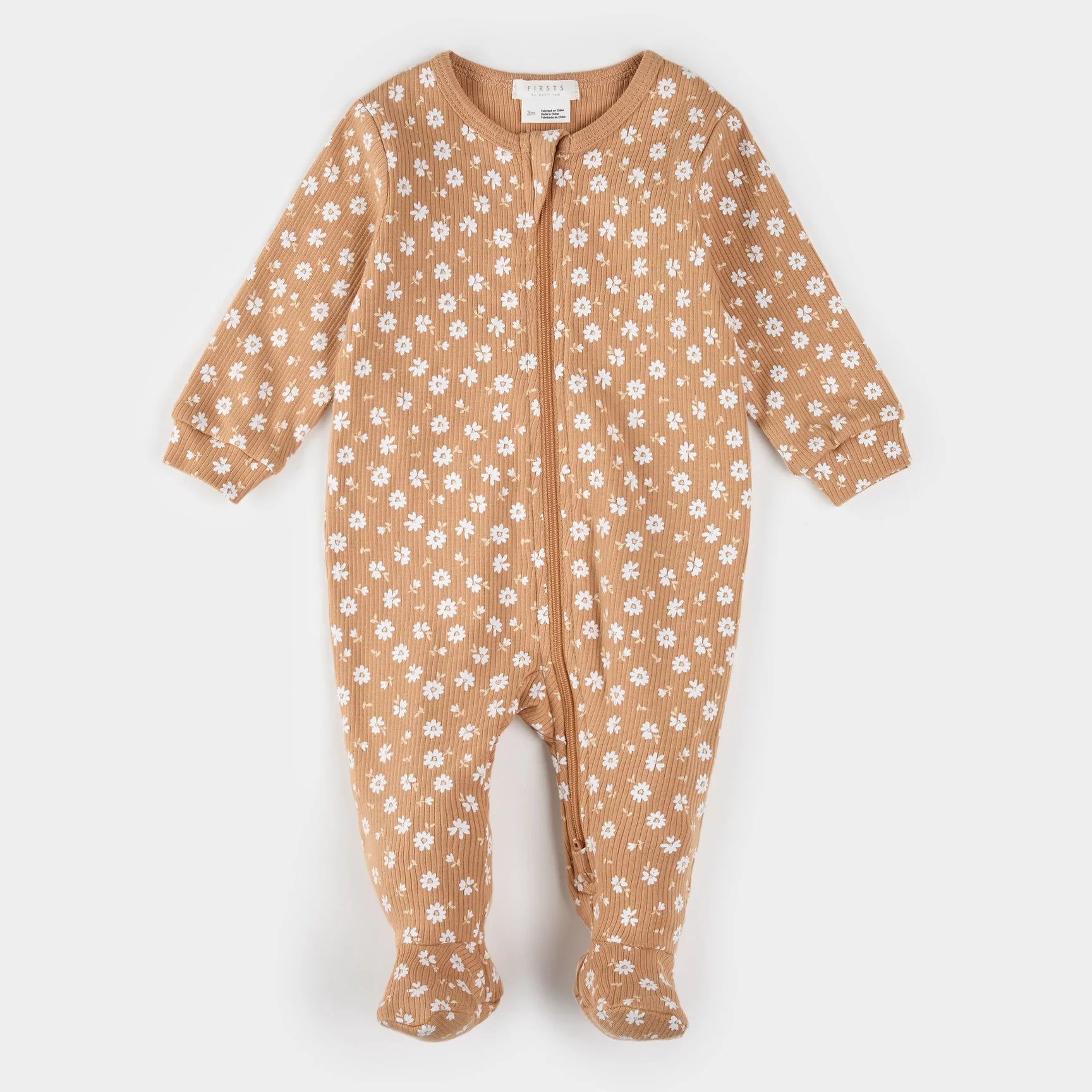 Petit Lem - Dormeuse côtelé mangue rosée à imprimé de fleurs 6 mois