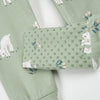 dormeuse convertible bébé en vert sauge avec imprimé agneaux doux et motifs à pois pour le confort de bébé