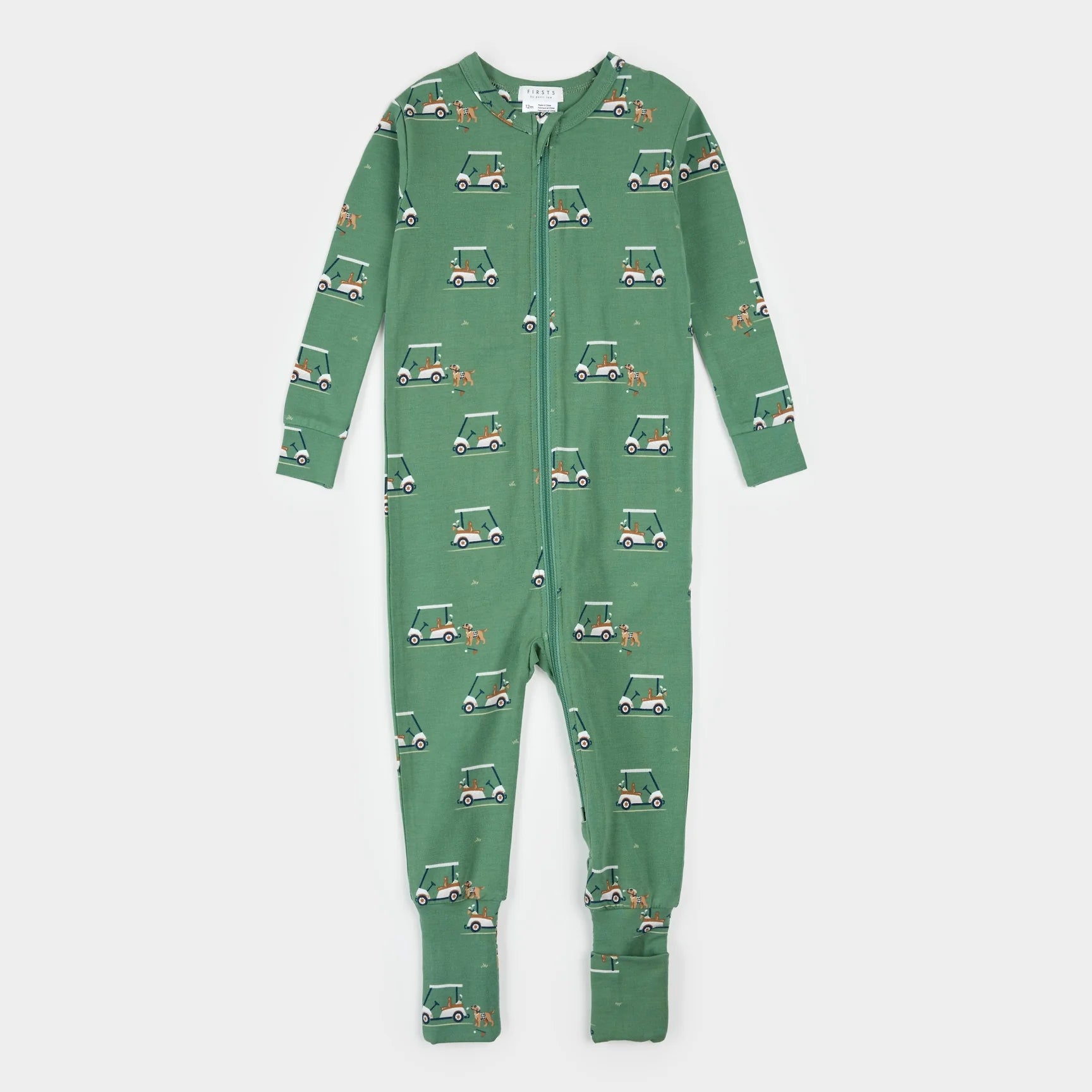 dormeuse convertible voiturettes de golf pour bébé, en vert boréal avec imprimé de voiturettes de golf.