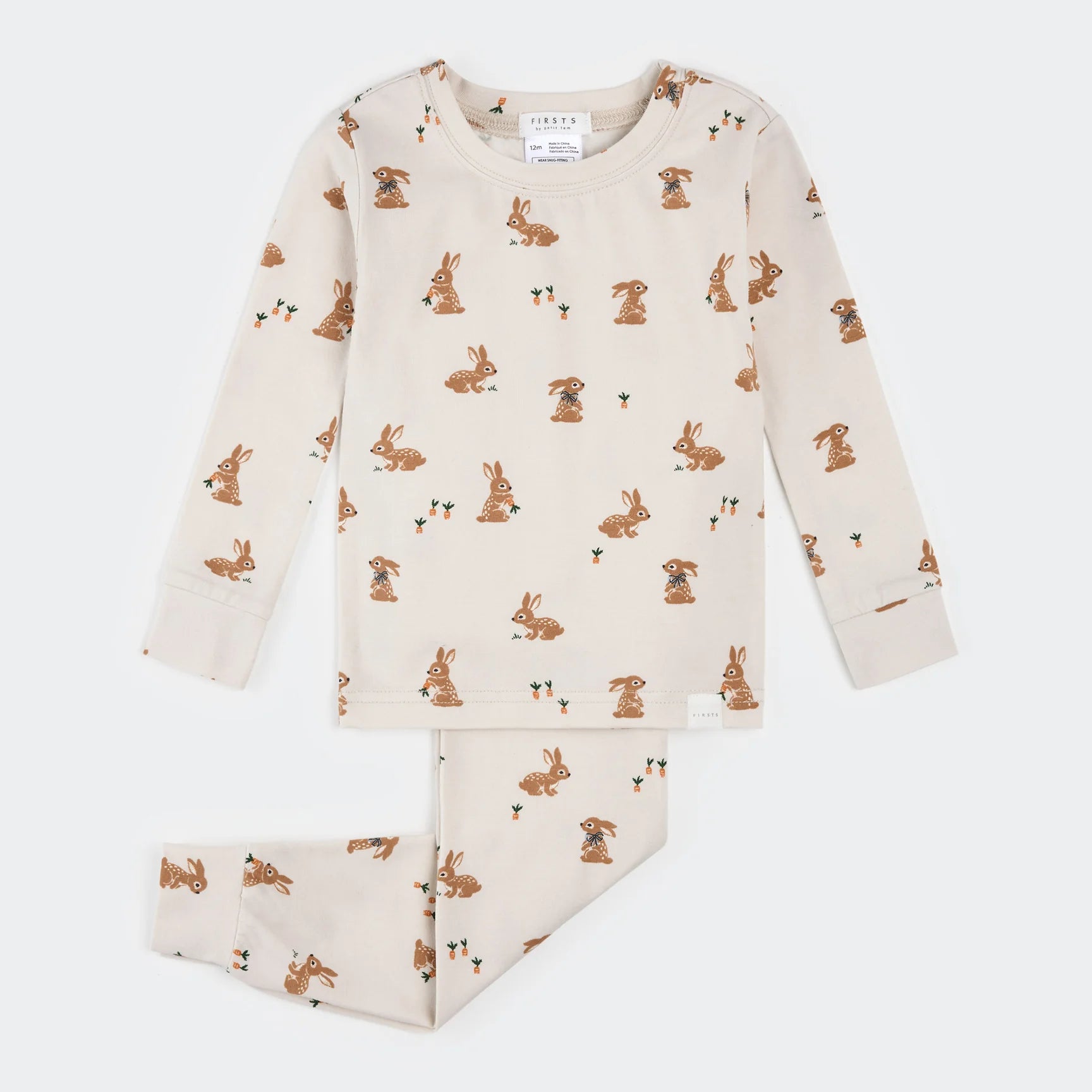 Little Lem Cream Pyjama Set with Rabbit Print, Size 4 Years