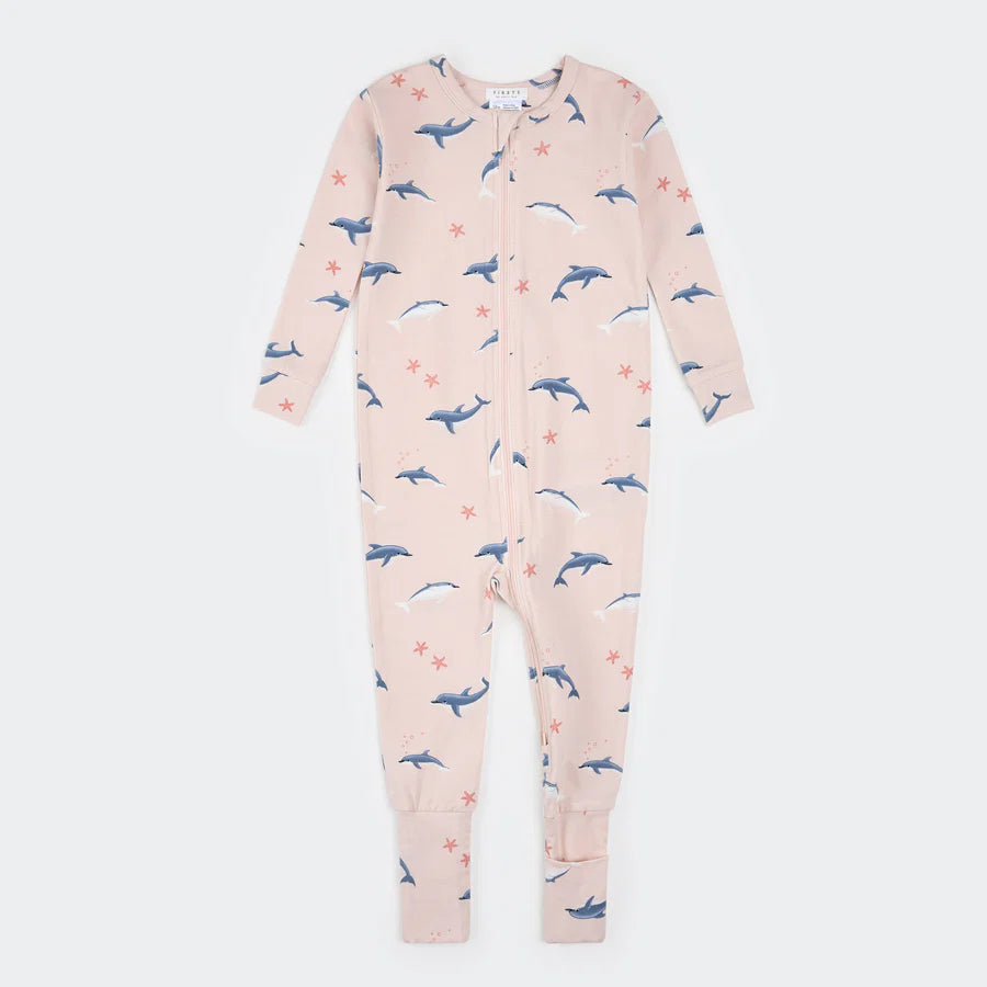 dormeuse convertible dauphins rose pâle avec imprimé de dauphins et étoiles