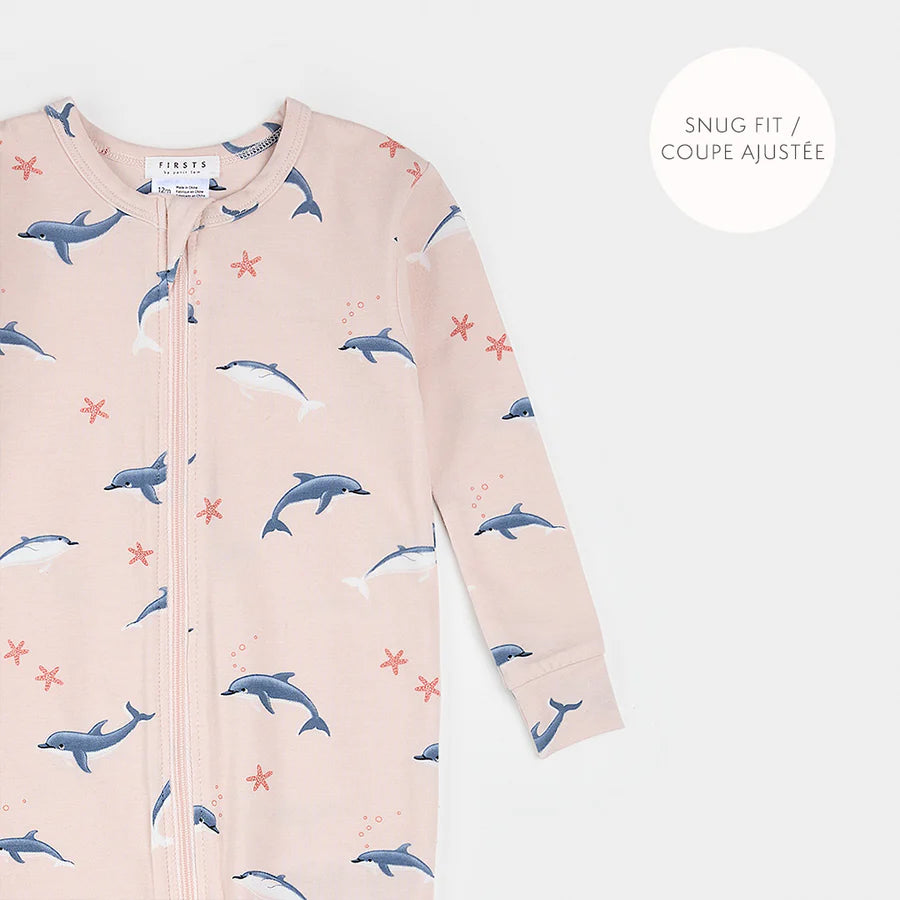 Dormeuse convertible dauphins en rose pâle avec imprimé de dauphins et étoile de mer, coupe ajustée.
