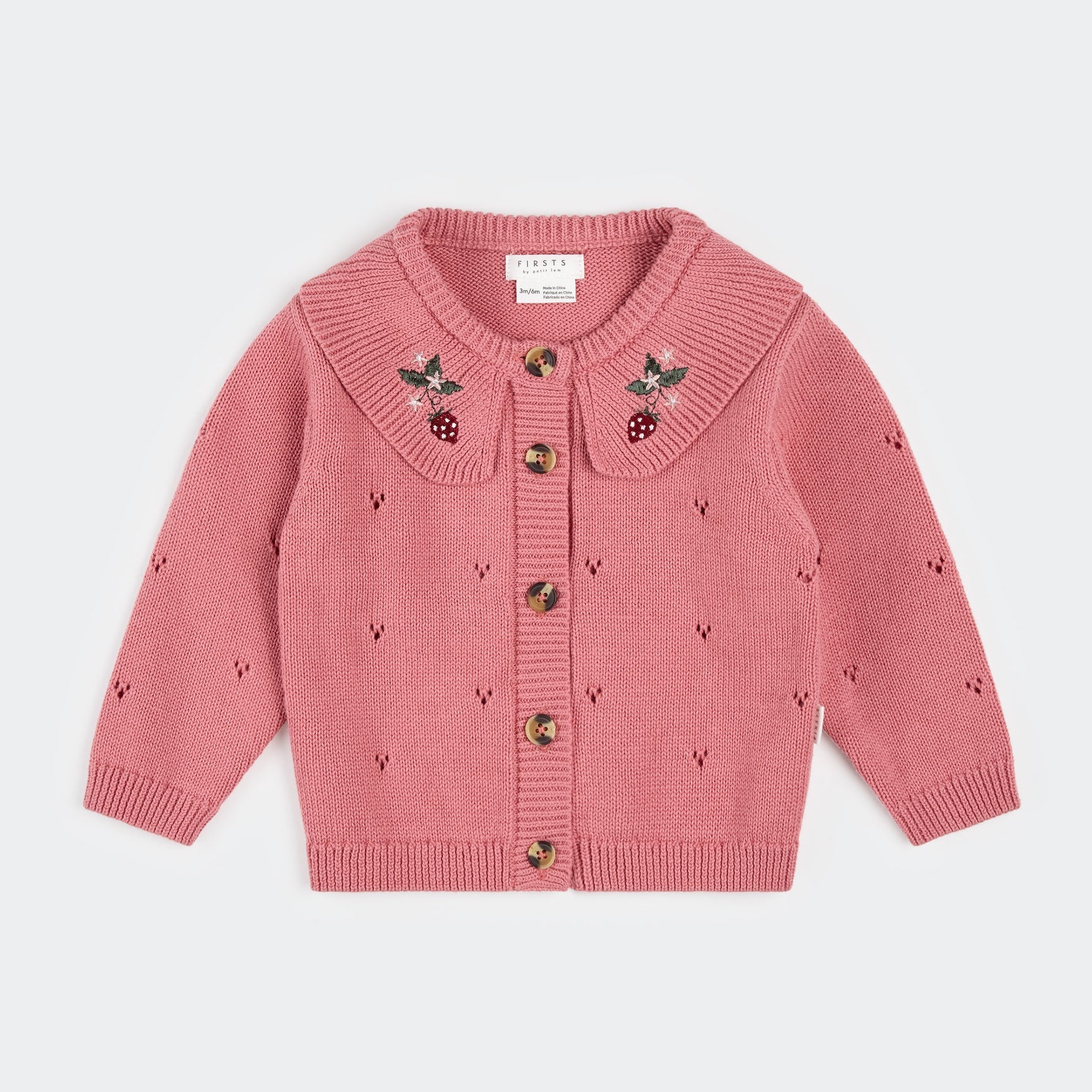 Pointelle knit cardigan with berry pattern