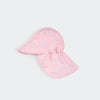 Chapeau à rabat rose pâle imprimé nœuds, idéal pour protéger du soleil avec style.
