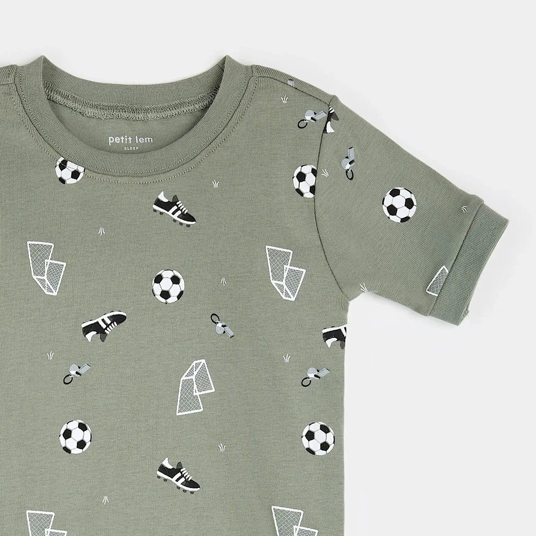 petit lem-Ensemble pyjama manches courtes vert olive à imprimé soccer 5 ans | Chat Perché