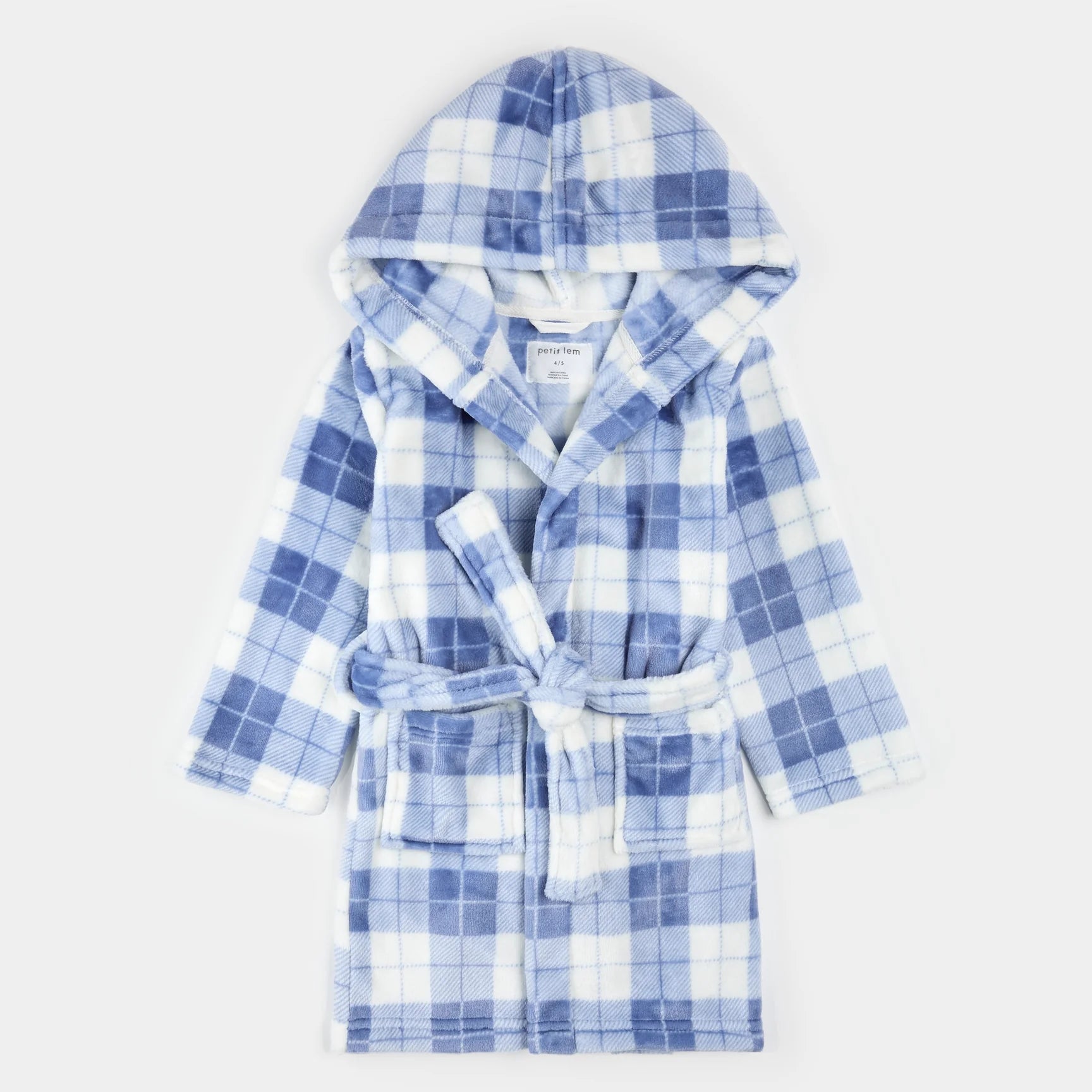 Little Lem blue checkered bathrobe, 2-3 years