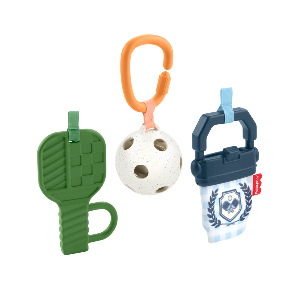 Coffret cadeau pickleball Fisher-Price avec jouets d'éveil, raquette, balle et un sac.