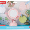 Coffret sensoriel Fisher-Price avec miroir, éponge et jouets colorés pour bébé, idéal dès 3 mois.