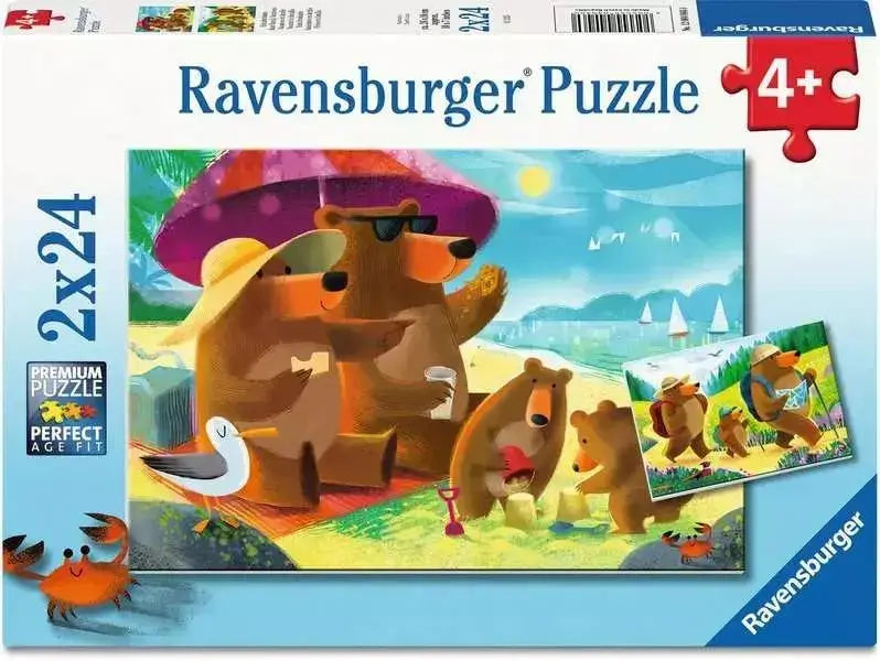 Casse-tête ours en vacances Ravensburger 2 x 24 morceaux avec illustration colorée de la famille d'ours.