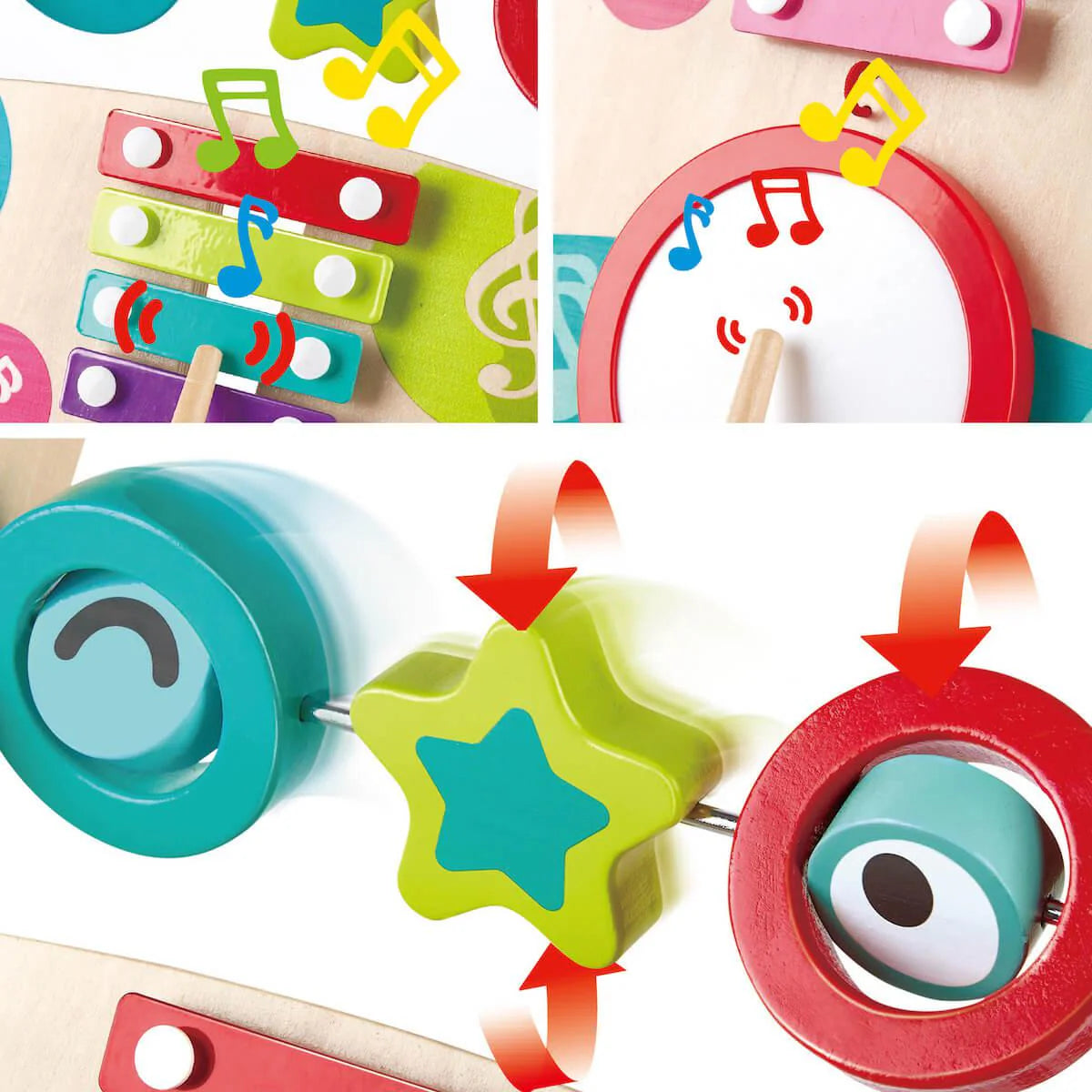 Hape-Mon 1er trotteur musical : éléments colorés avec musique pour bébé, favorisant l'éveil et la motricité.