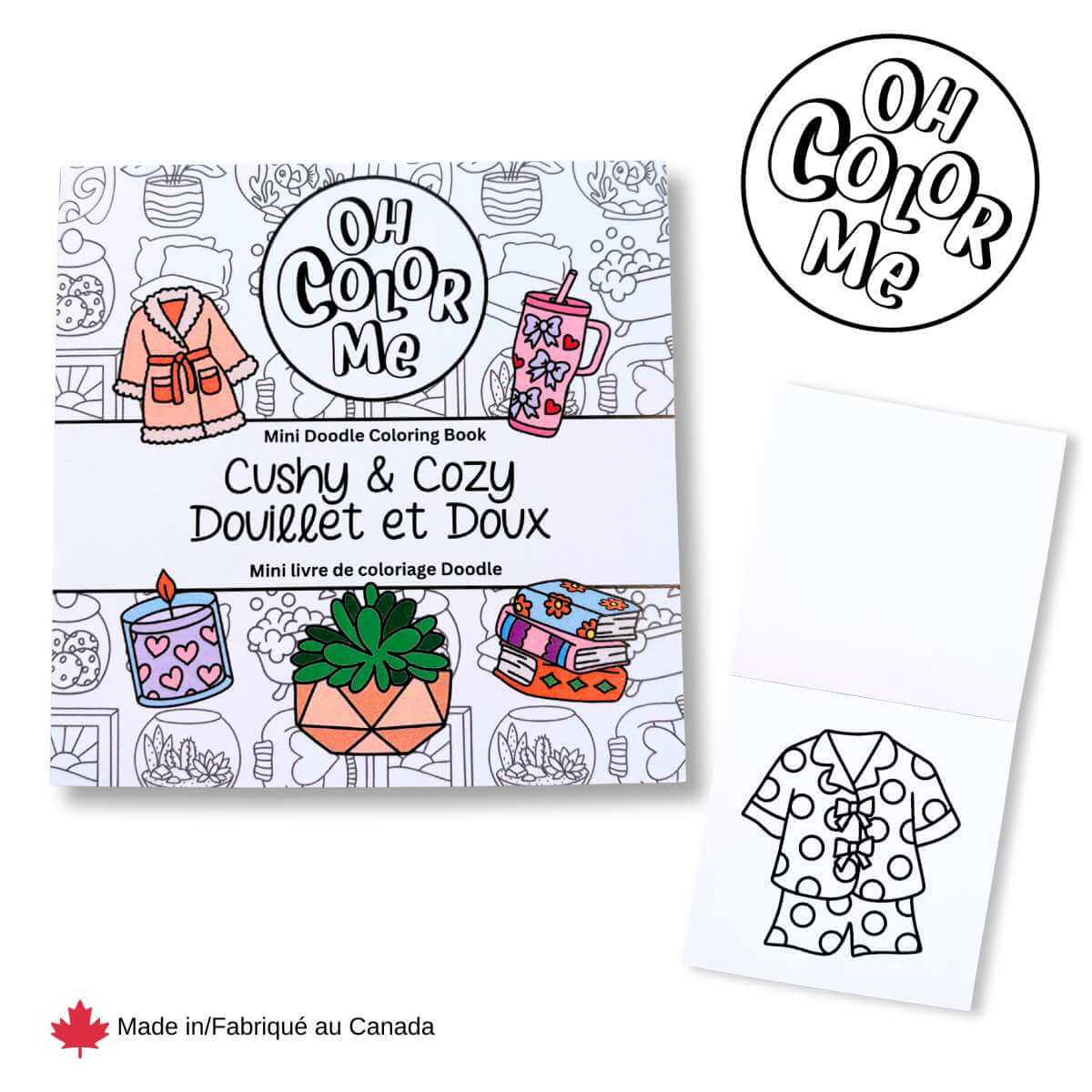 Mini livre de coloriage hygge Douillet et doux avec dessins amusants, idéal pour se détendre et colorier.
