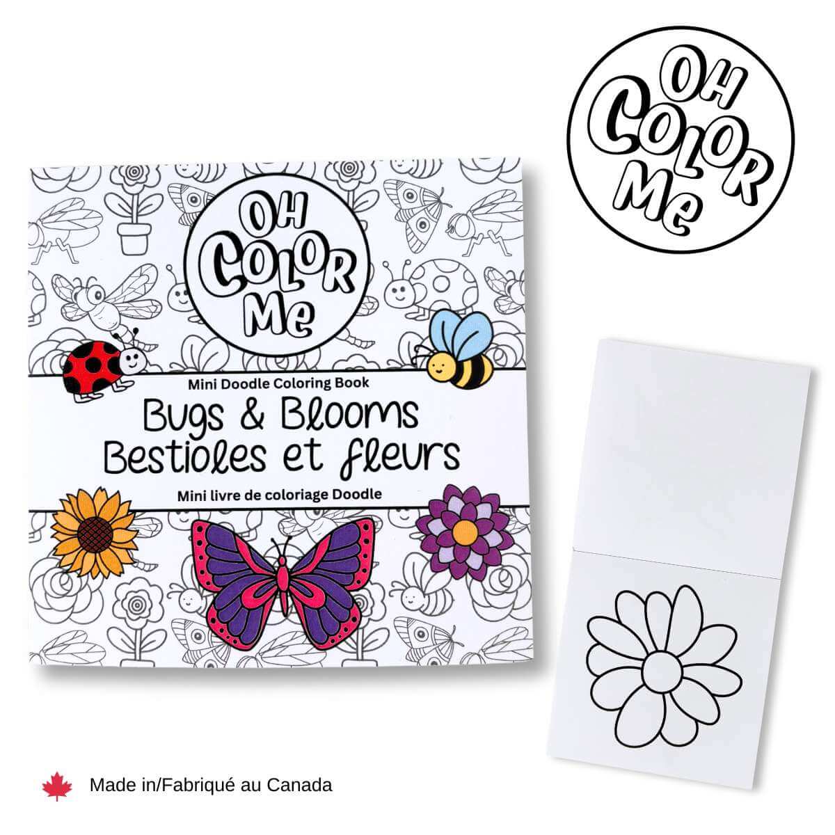 Mini livre de coloriage bestioles et fleurs avec dessins d'insectes et fleurs, conçu pour les moments créatifs.