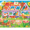 Puzzle poulailler 50 pièces représentant une ferme colorée avec des poules et des fleurs.