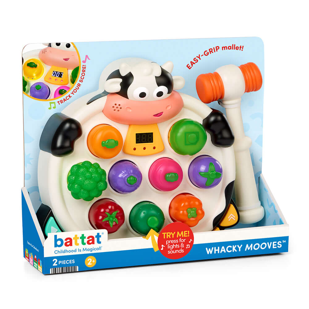 Visuel du jeu interactif Bop de Battat, un jouet coloré avec un marteau en mousse et des boutons sonores.