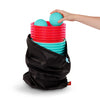 jeu de lancer seaux emboitables avec seaux empilés et balles prêtes à jouer.