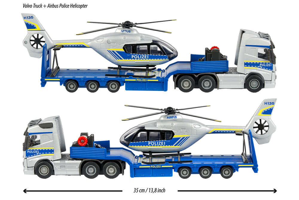 Majorette Camion Volvo et Hélicoptère de police | camion Volvo truck robuste