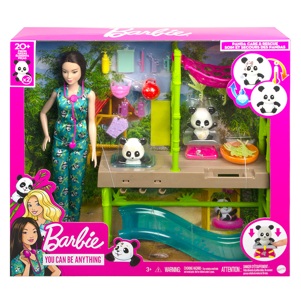 Barbie Carrière - Coffret de jeux Soin et secours des pandas avec poupée