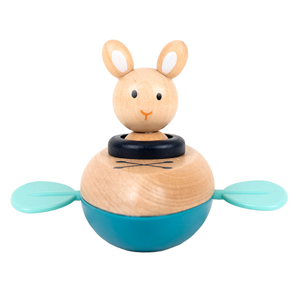 jouet aquatique lapin canoë en bois avec pagayeurs pour le bain
