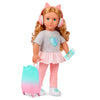Poupée Linzi Our Generation de 46 cm avec valise de voyage et accessoires, prête pour des aventures amusantes.