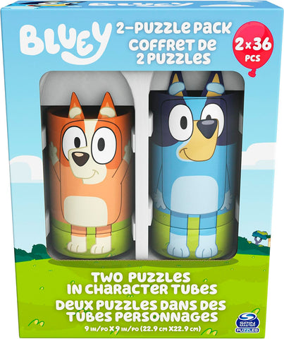 2x36 piece puzzle - Two Bluey character tubes