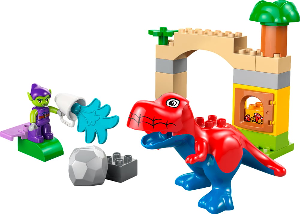 Lego Duplo Spidey-Rex avec Bouffon vert pour des aventures de superhéros créatives.