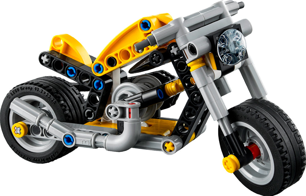 moto Lego jaune 42225 construite en briques Lego, idéale pour les enfants de 7 ans et plus.
