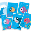 Cartes de jeu de cartes requin illustrant des poissons colorés et un requin dans un décor sous-marin.